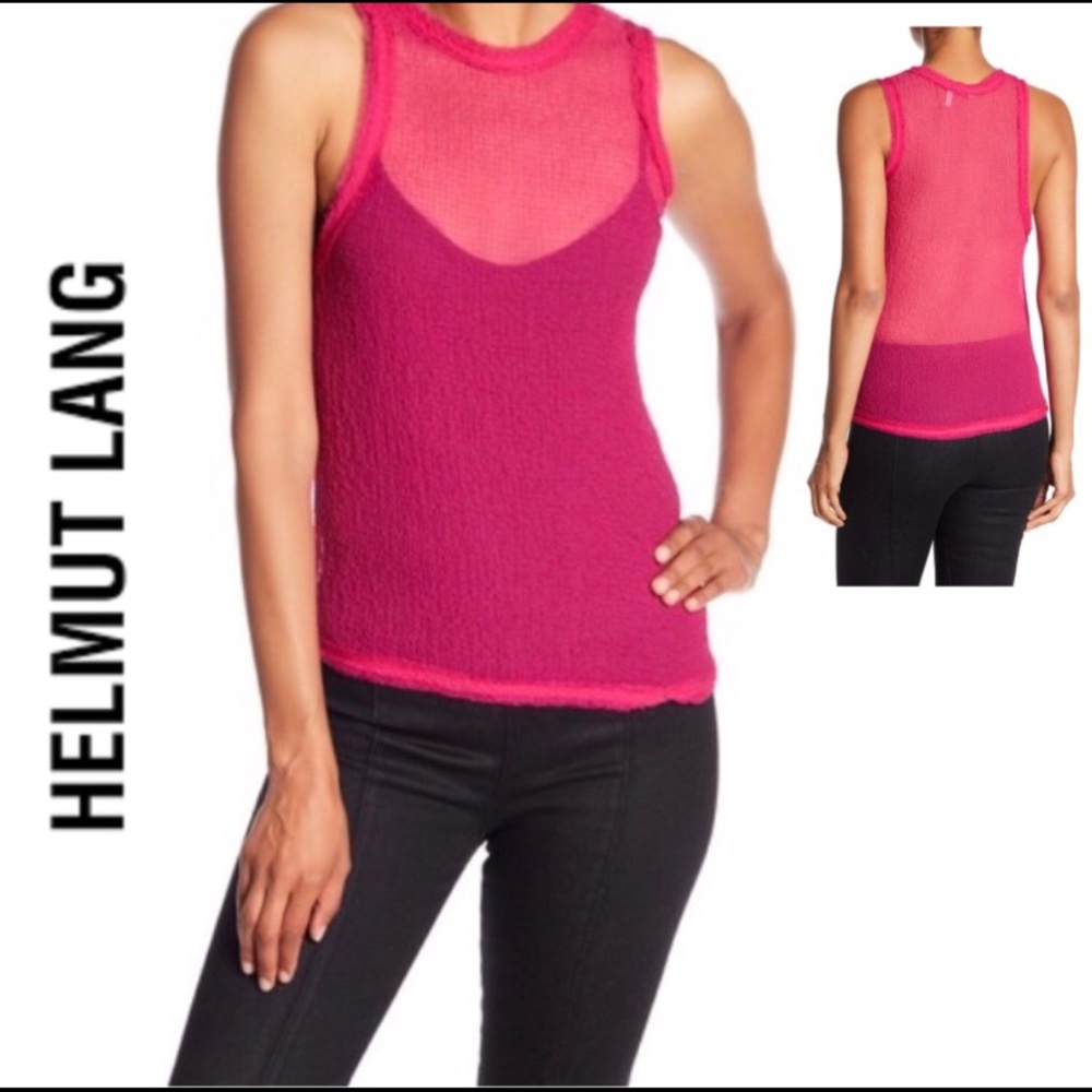 NWT Helmut Lang Grid Chiffon Asymmetrical tank